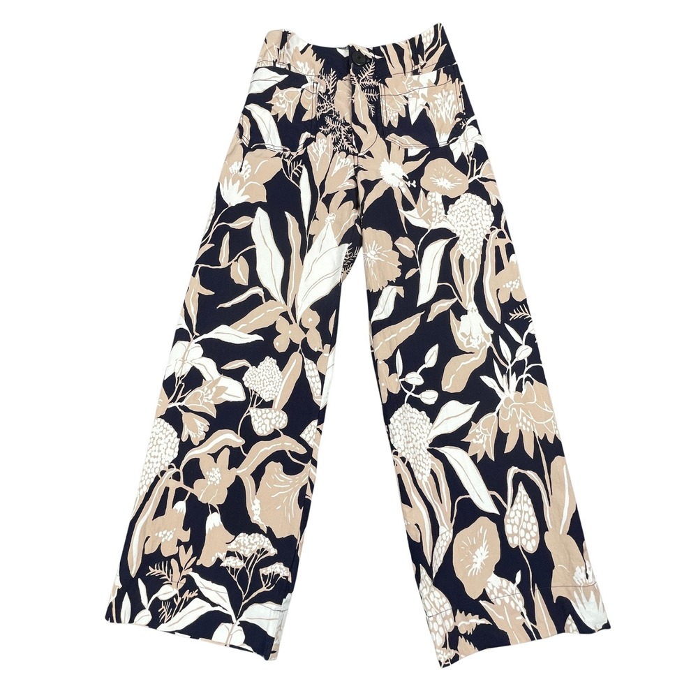 Anthropologie Maeve Jo Faulkner The Colette Pants 23 Floral Wide Leg Crop Navy‎